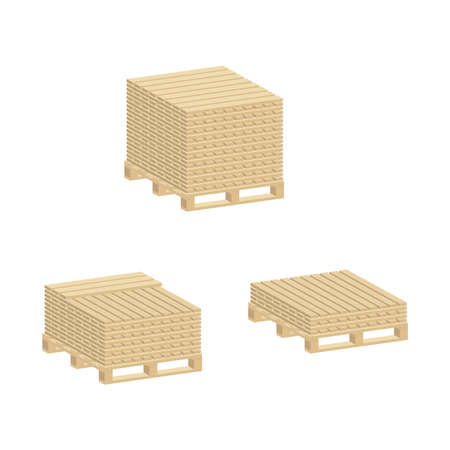 Set of construction boards on a pallet isolated on white background.Isometric and 3D view.のイラスト素材