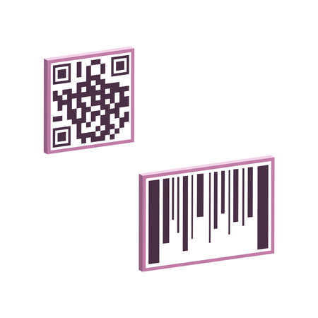Barcode and QR code isolated on white background.3d vector illustration and isometric view.のイラスト素材