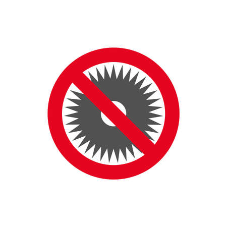 Prohibition sign.Forbidden to put a disk from a circulation saw in flat style isolated on white background.Vector illustration.のイラスト素材