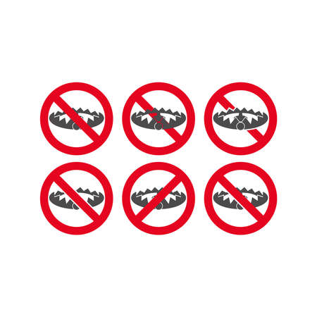 Set sign forbidden to hunt for a trap in a flat style isolated on white background.Vector illustration.のイラスト素材