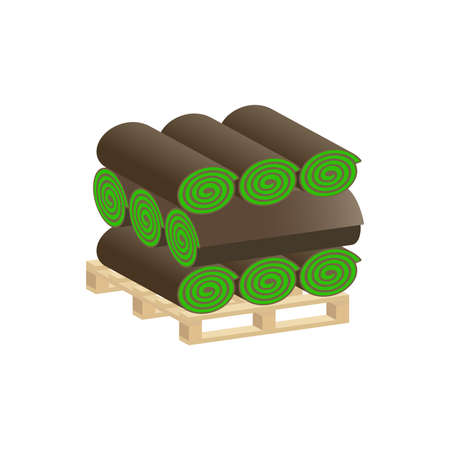 Turf Rolls.Lawn rolls on pallet.Vector isometric and 3D view.のイラスト素材