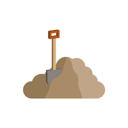 A pile of soil with a shovel isolated on white background.3d vector illustration and isometric view.のイラスト素材