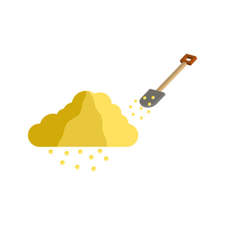 A pile of sand with a shovel icon isolated on white background.3d vector illustration and isometric view.のイラスト素材