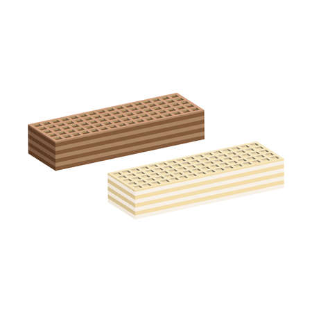 Two types of rectangular crispy waffles with milk filling and chocolate. Confectionery crispy desserts. 3d vector illustration and isometric view.のイラスト素材
