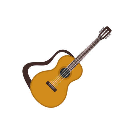 Acoustic guitar six-stringed icon in a flat style isolated on white background.Vector illustration.のイラスト素材