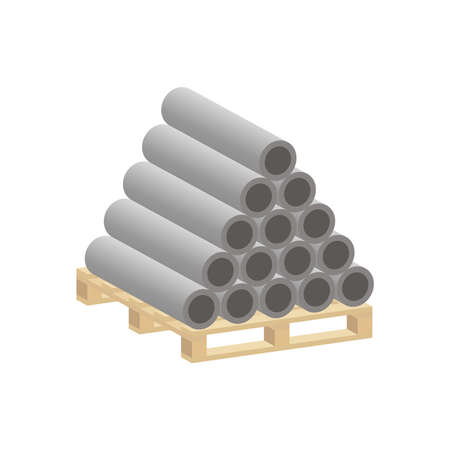 Asbestos pipes on a pallet isolated on white background.Vector isometric and 3D view.のイラスト素材