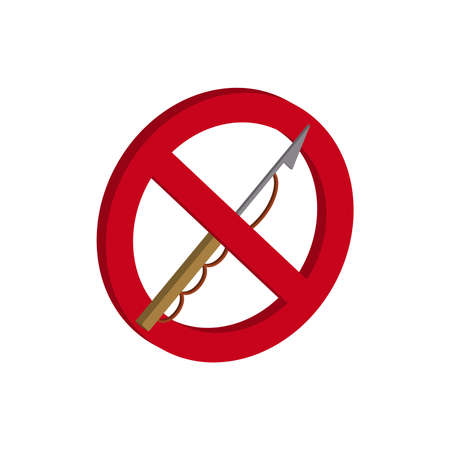 Prohibition sign.Forbidden to use a harpoon for underwater fishing isolated on white backgroundのイラスト素材