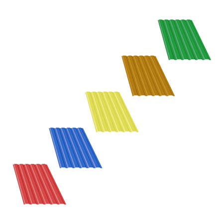 Set of roofing tiles in the assortment of five popular colors.3d vector illustration and isometric view.のイラスト素材