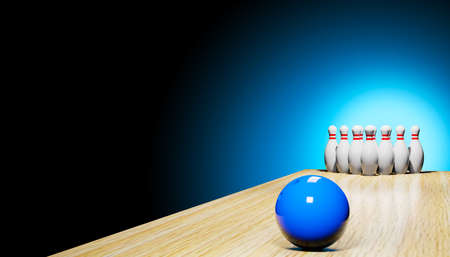 3d render of a bowling with skittles and a ball. Digital image illustration.の写真素材