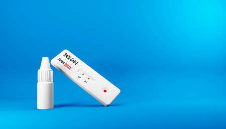 3D render of the buffer solution and rapid test for the Delta Covid-19 variant.の写真素材