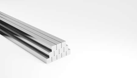 3d render of stacked metal square rods side view isolated on white background. Digital illustration for your business and industry.の写真素材
