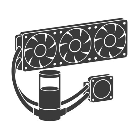 Liquid cooling system for PC glyph icon isolated on white background.Vector illustration.のイラスト素材
