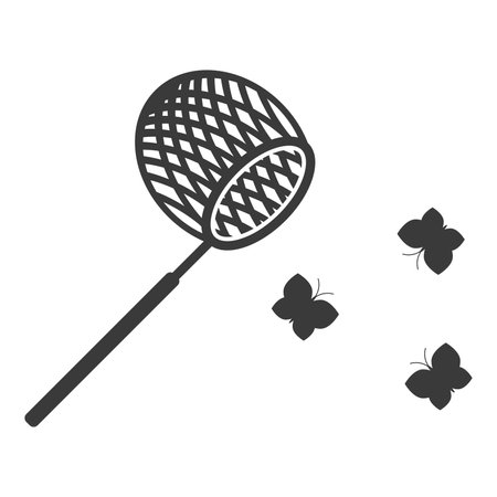 Catching butterflies with a butterfly net glyph icon isolated on white background.Vector illustration.のイラスト素材
