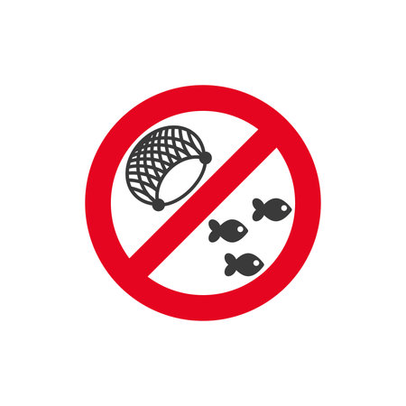 Forbidden catch fishing net sign isolated on white background.Vector illustration.のイラスト素材