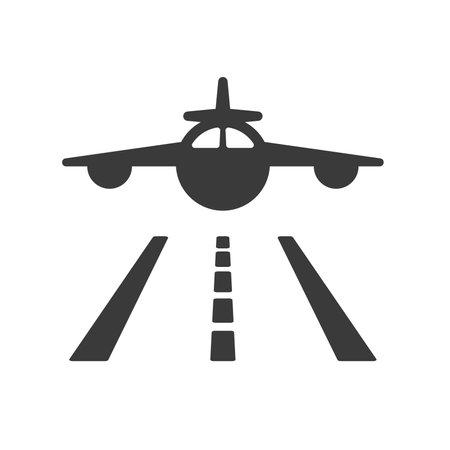 Airstrip with airplane glyph icon isolated on white background.Vector illustration.のイラスト素材