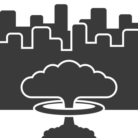 Nuclear explosion in city glyph icon isolated on white background.Vector illustration.のイラスト素材