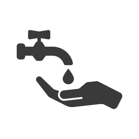 Open tap water and palm glyph icon isolated on white background.Vector illustration.のイラスト素材