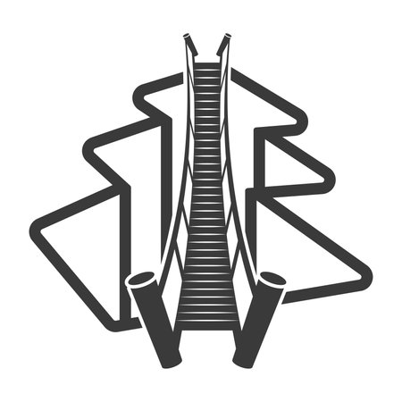 Wooden suspension bridge over a crack in the ground icon isolated on white background.Vector illustration.のイラスト素材