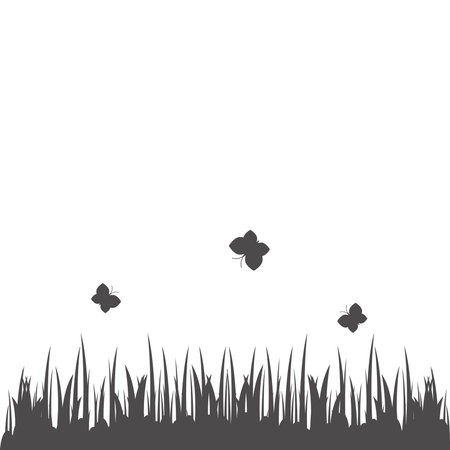 Flying butterflies over meadow grass icon.Vector illustration.のイラスト素材