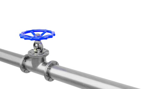 Blue valve on steel pipe diagonal view.Vector illustration for business and industrial.のイラスト素材
