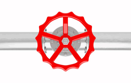 Glossy metal pipe with red valve from top view isolated on a white background.Vector illustration for business and industrial.のイラスト素材