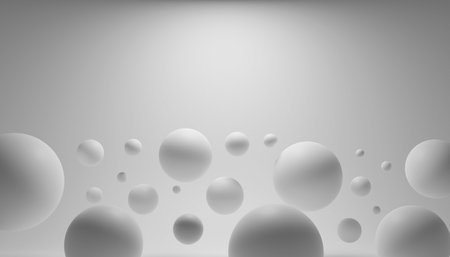 3d render of a white spheres with copy space on a gray background. Digital image illustration.の写真素材