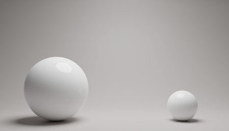 3d render of a two white sphere with copy space on a gray background.Digital image illustration.の写真素材