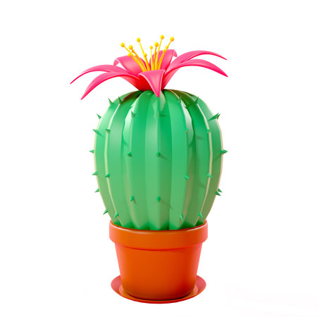 3d render of a cactus flower in a flowerpot isolated on a white background.Digital image illustration.の写真素材