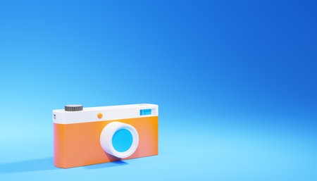 3d render of camera icon isolated on blue background.Digital image illustration.の写真素材