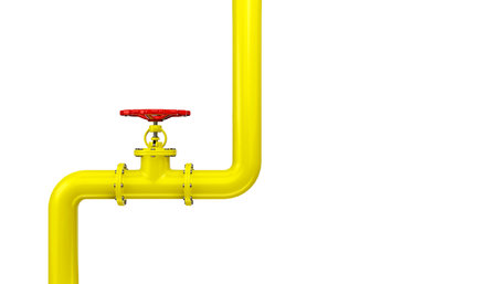 3d render gas pipeline with valve on a white background with copy space for your text.Illustration of a digital image for industrial.の写真素材