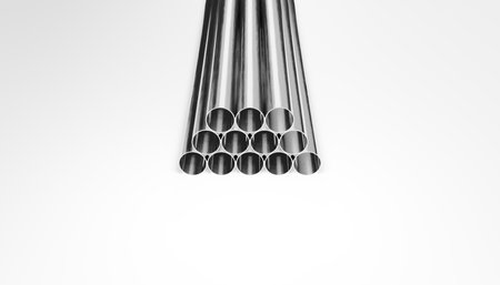 3d render of stacked metal pipes top view isolated on white background. Digital illustration for your business and industry.の写真素材