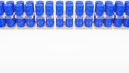3d render of a group of blue metal barrels on a pallet.Illustration of a digital image for industrial and business.の写真素材