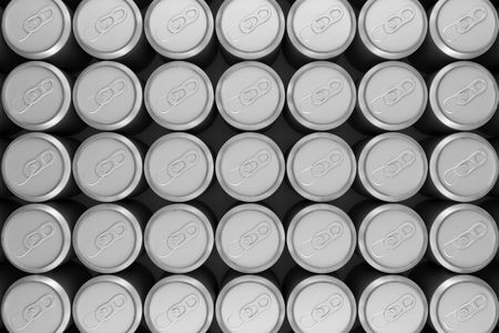 lots of aluminum beer cans in rowの写真素材