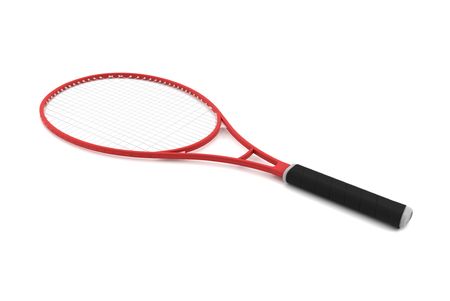red tennis racket isolated on white backgroundの写真素材