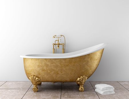 classic bathroom with old bathtub and white wallの写真素材