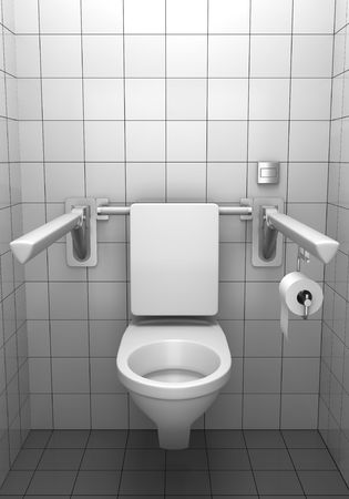 toilet for invalids with white tile on wallの写真素材
