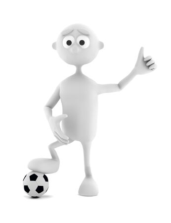 3d man with soccer ball isolated on white backgroundの写真素材