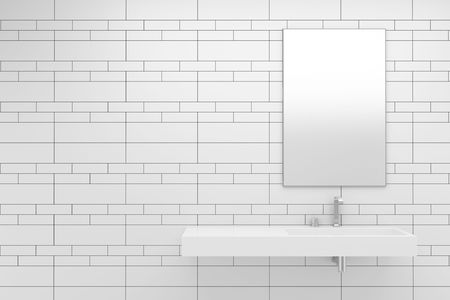 modern bathroom with white tiles on wallの写真素材