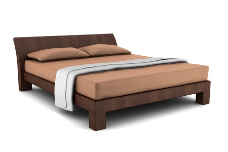 wooden bed isolated on white backgroundの写真素材