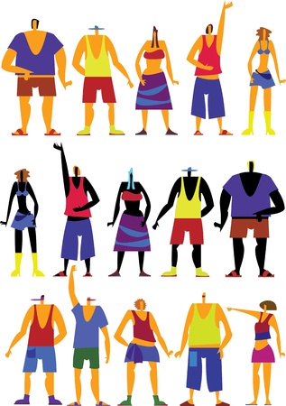 set of vector summer people silhouettes on white backgroundのイラスト素材