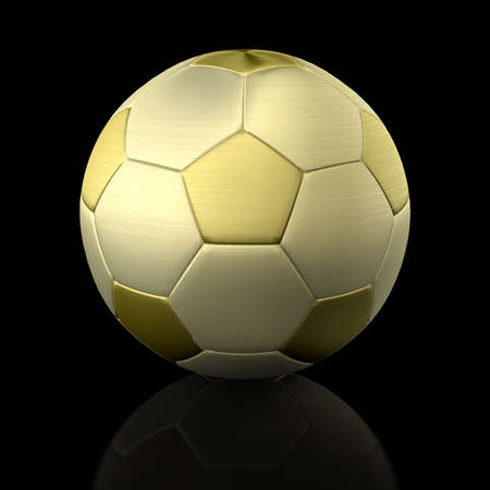 golden soccer ball isolated on black backgroundの写真素材