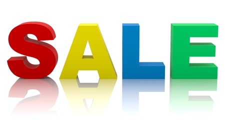 multicolored word sale isolated on white background with reflectionの写真素材