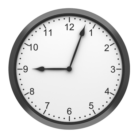 black round wall clock isolated on white backgroundの写真素材