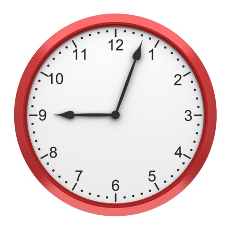 red round wall clock isolated on white backgroundの写真素材