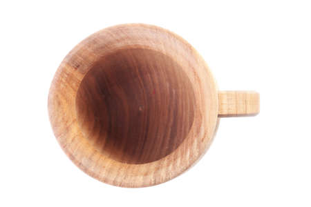 top view of brown wooden cup isolated on white backgroundの写真素材