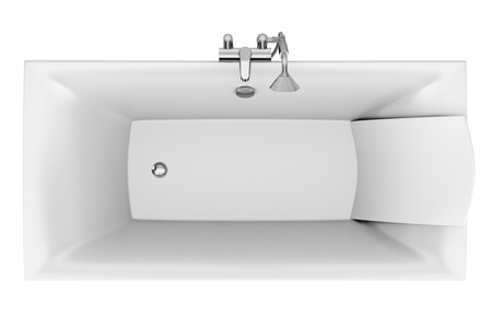 top view of modern bathtub isolated on white backgroundの写真素材