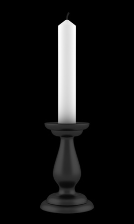 black candlestick with candle isolated on black backgroundの写真素材