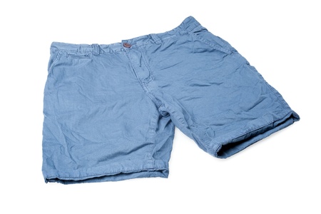 blue male shorts isolated on white backgroundの写真素材
