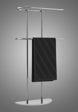 towel on standing hanger isolated on gray backgroundの写真素材