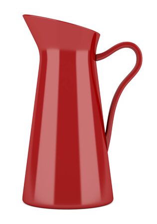 red ceramic jug and teapot isolated on white backgroundの写真素材